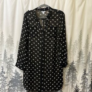 Old Navy long tunic sheer blouse/dress black and white polka dot size large